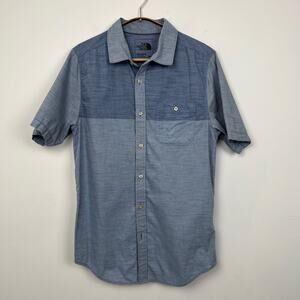 The North Face Medium Button Casual Shirt Blue‎ Colorblock Short Sleeve Hiking